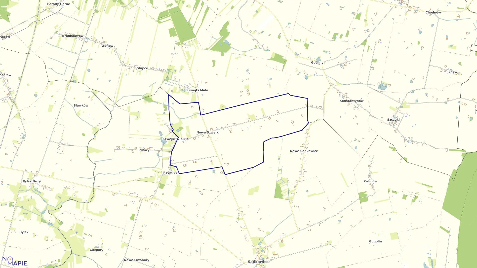 Mapa obrębu NOWE SZWEJKI w gminie Sadkowice